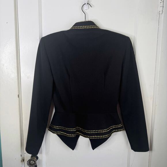 VTG Caron Black Gold Ornate Fitted Power Blazer Eclectic Angular Long Sleeves 6 - Picture 5 of 11